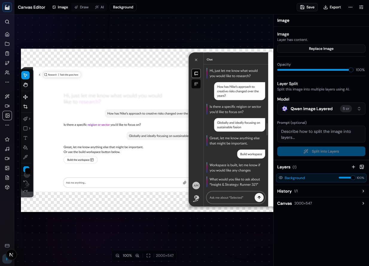 faktry canvas editor interface with drawing tools and AI editing capabilities