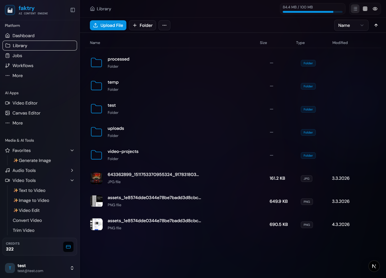 faktry media library interface showing organized content management